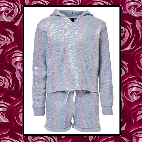 BEBE Gray Iridescent Hoodie & Drawstring Shorts Set 5/6 - Picture 2 of 10